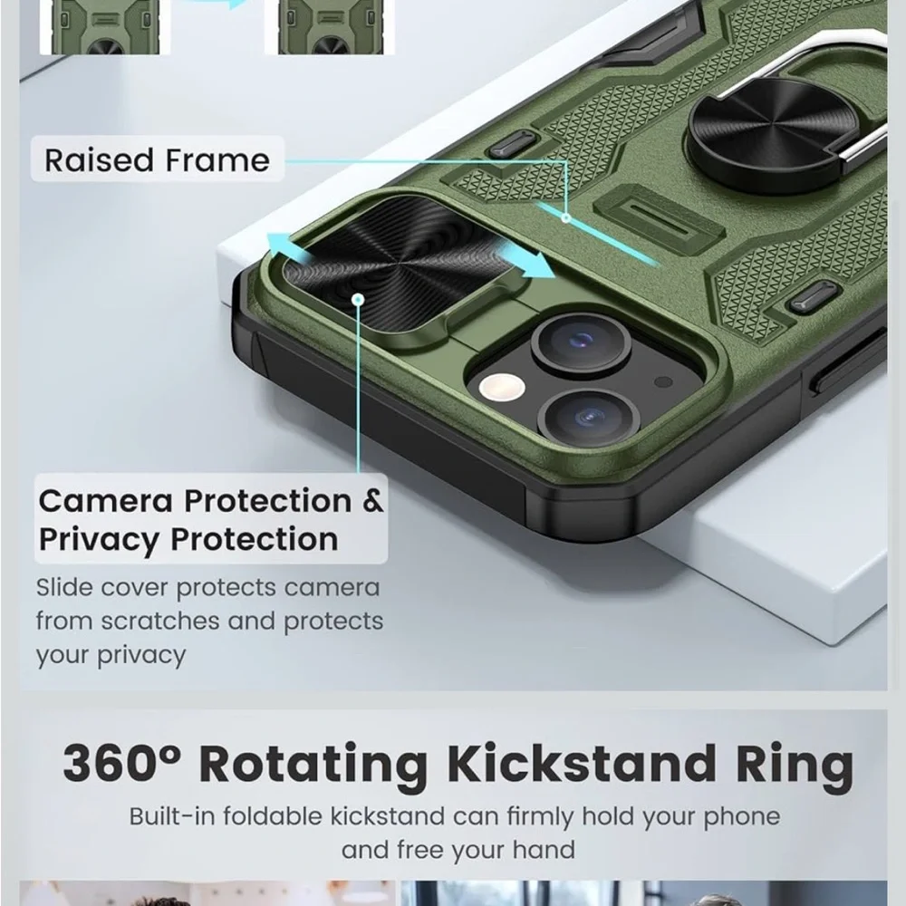 iPhone 14 Green Rugged Phone Case with Kickstand.